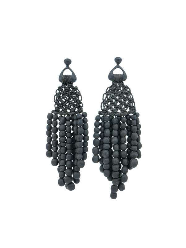 Crochet Lava Stone Fringe Earrings Accessory arcadeshops.com