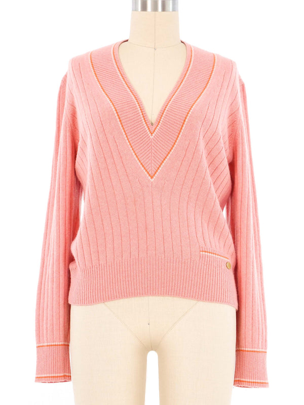 Chanel Varsity Style Pink Sweater Top arcadeshops.com