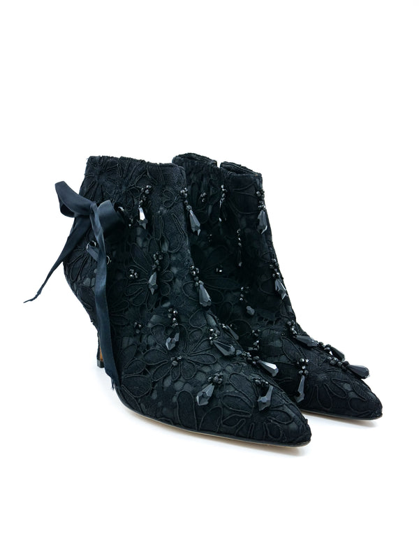 Manolo Blahnik Beaded Lace Booties, 40 Accessory arcadeshops.com