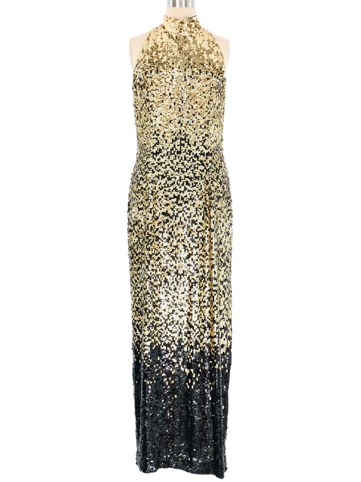 Oleg Cassini Ombre Gold Sequin Gown