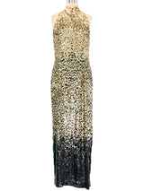 Oleg Cassini Ombre Gold Sequin Gown Dress arcadeshops.com