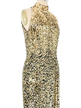 Oleg Cassini Ombre Gold Sequin Gown Dress arcadeshops.com