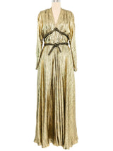 1970s Gold Lame Goddess Gown Dress arcadeshops.com