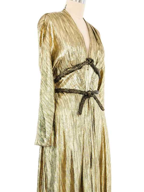 1970s Gold Lame Goddess Gown Dress arcadeshops.com