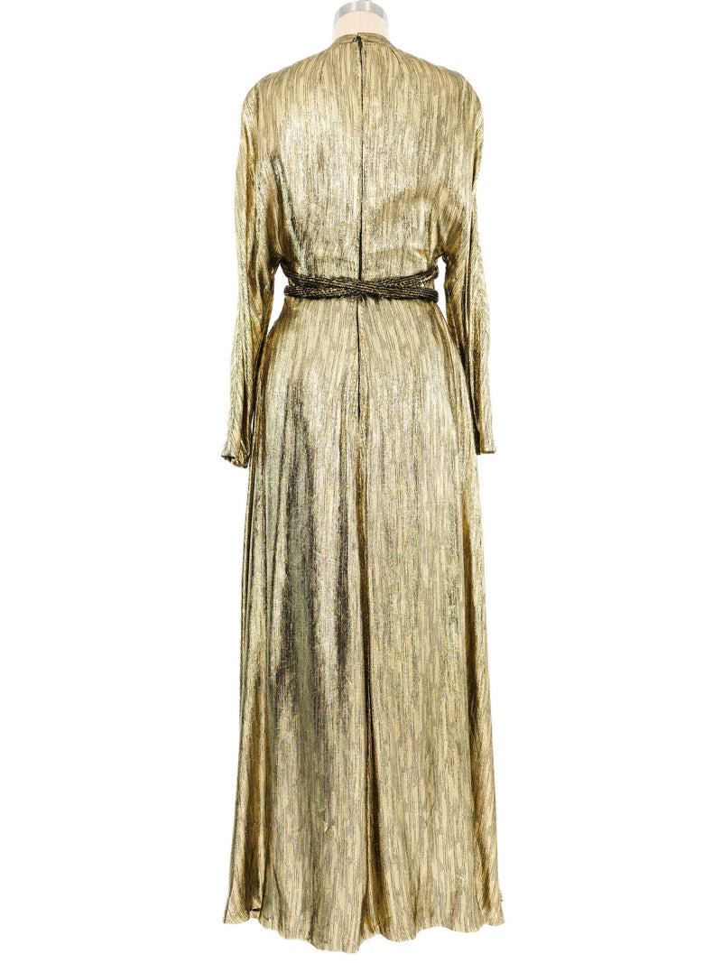 1970s Gold Lame Goddess Gown Dress arcadeshops.com