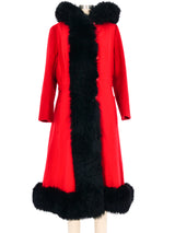 1960s Crimson Faux Fur Trimmed Princess Coat Outerwear arcadeshops.com