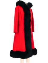 1960s Crimson Faux Fur Trimmed Princess Coat Outerwear arcadeshops.com