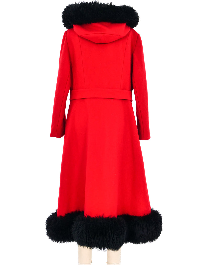 1960s Crimson Faux Fur Trimmed Princess Coat Outerwear arcadeshops.com