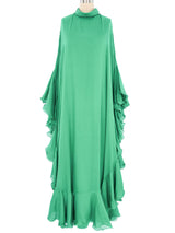 Emerald Green Silk Chiffon Ruffle Gown Dress arcadeshops.com