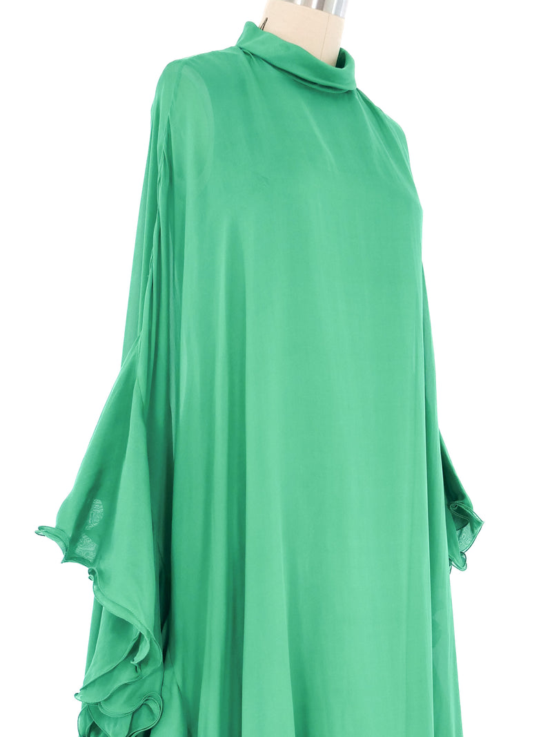 Emerald Green Silk Chiffon Ruffle Gown Dress arcadeshops.com