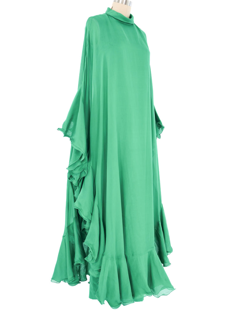 Emerald Green Silk Chiffon Ruffle Gown Dress arcadeshops.com