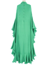 Emerald Green Silk Chiffon Ruffle Gown Dress arcadeshops.com