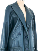 Christian Dior Teal Leather Pea Coat Outerwear arcadeshops.com