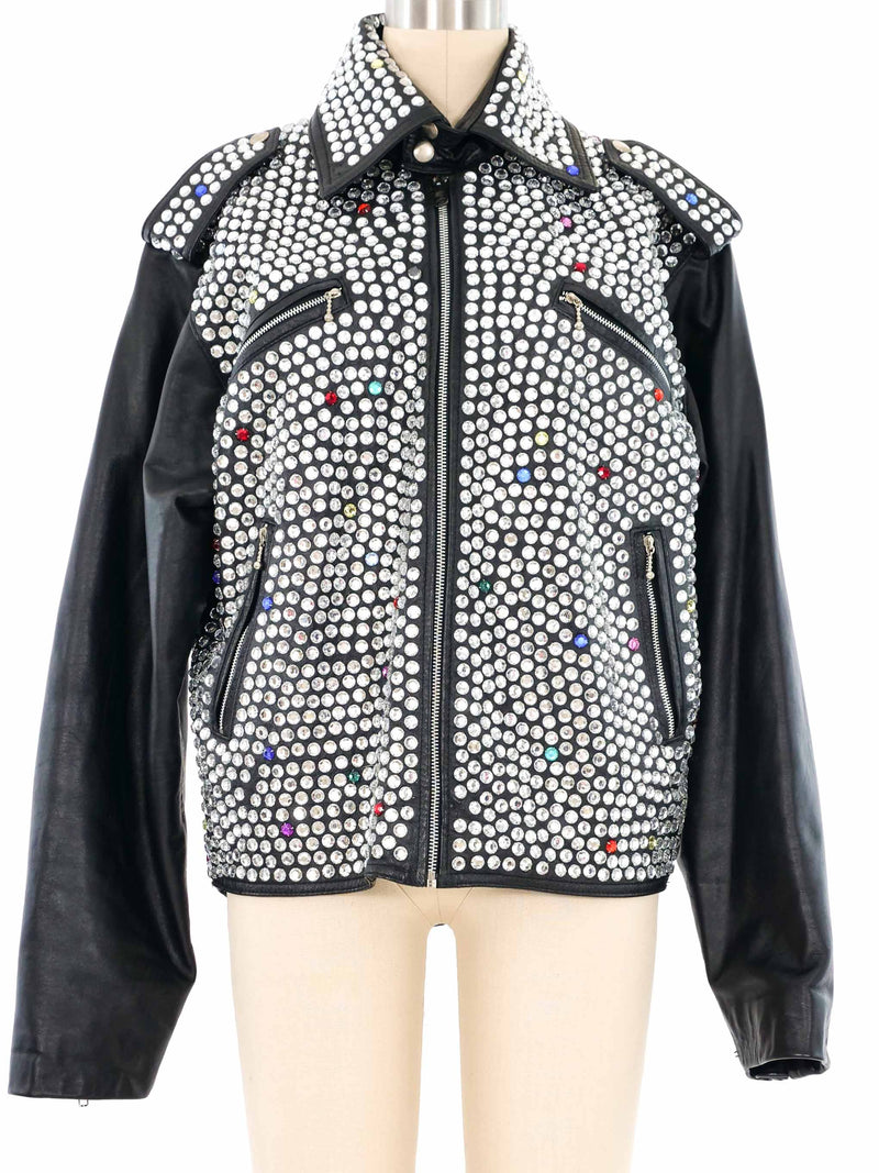 Dice Rules Crystal Studded Leather Jacket Jacket arcadeshops.com