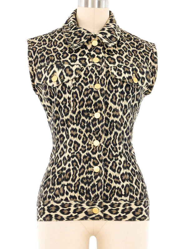 Jean Paul Gaultier Leopard Laced Denim Sleeveless Jacket Jacket arcadeshops.com