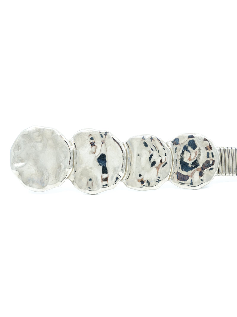Hammered Disc Silvertone Stretch Belt Accessory arcadeshops.com
