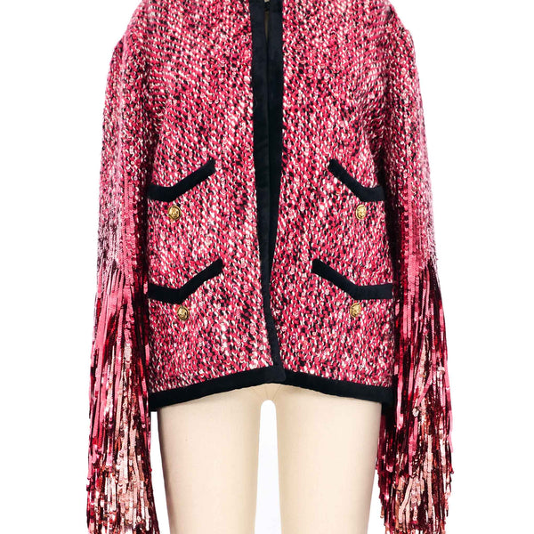Sequined Tweed Cropped Jacket W/ Collar