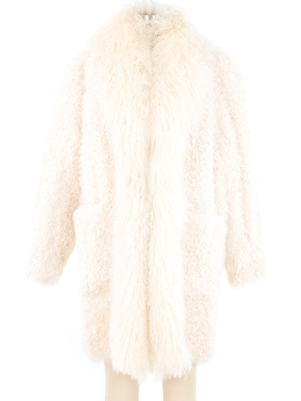 White Mongolian Fur Coat Outerwear arcadeshops.com