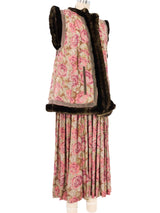 Faux Fur Trimmed Floral Skirt Ensemble Suit arcadeshops.com