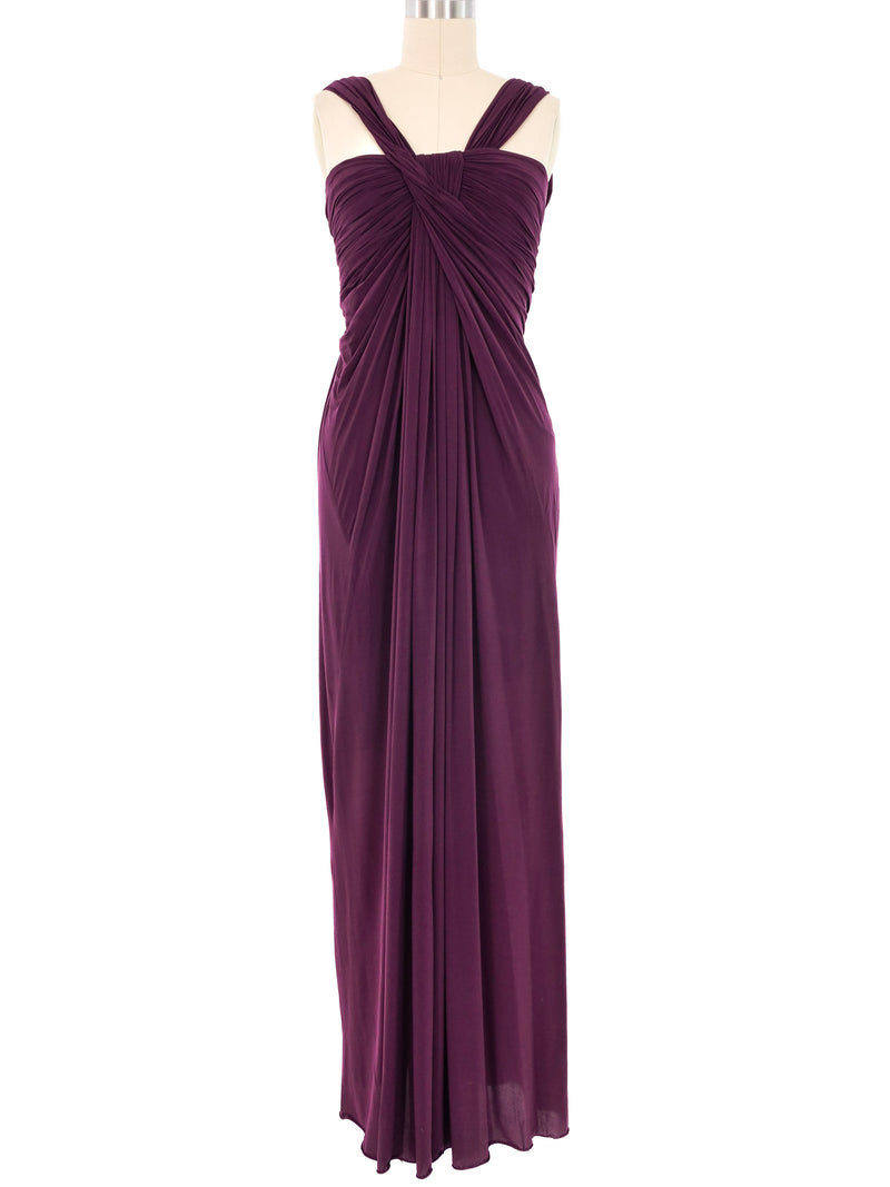 Donna Karan Eggplant Ruched Gown Dress arcadeshops.com