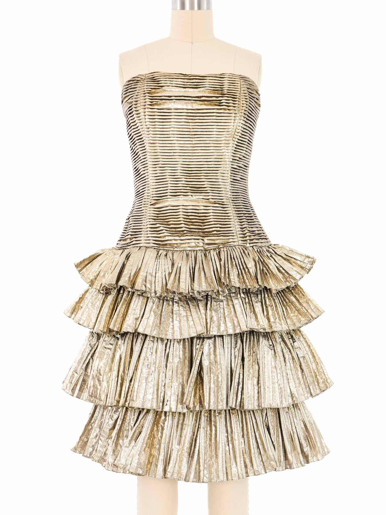 1980s Victor Costa Gold Lame Strapless Dress 1980s Victor Costa Gold Lame Strapless Dress