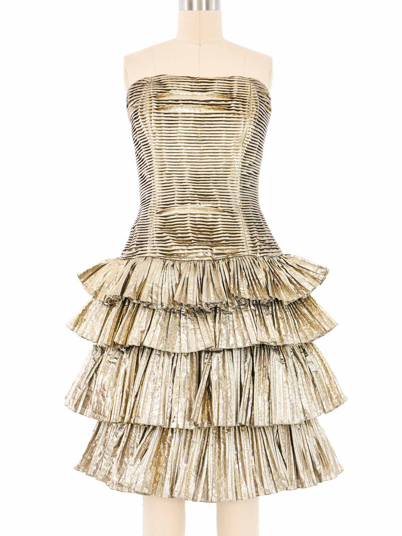 1980s Victor Costa Gold Lame Strapless Dress 1980s Victor Costa Gold Lame Strapless Dress