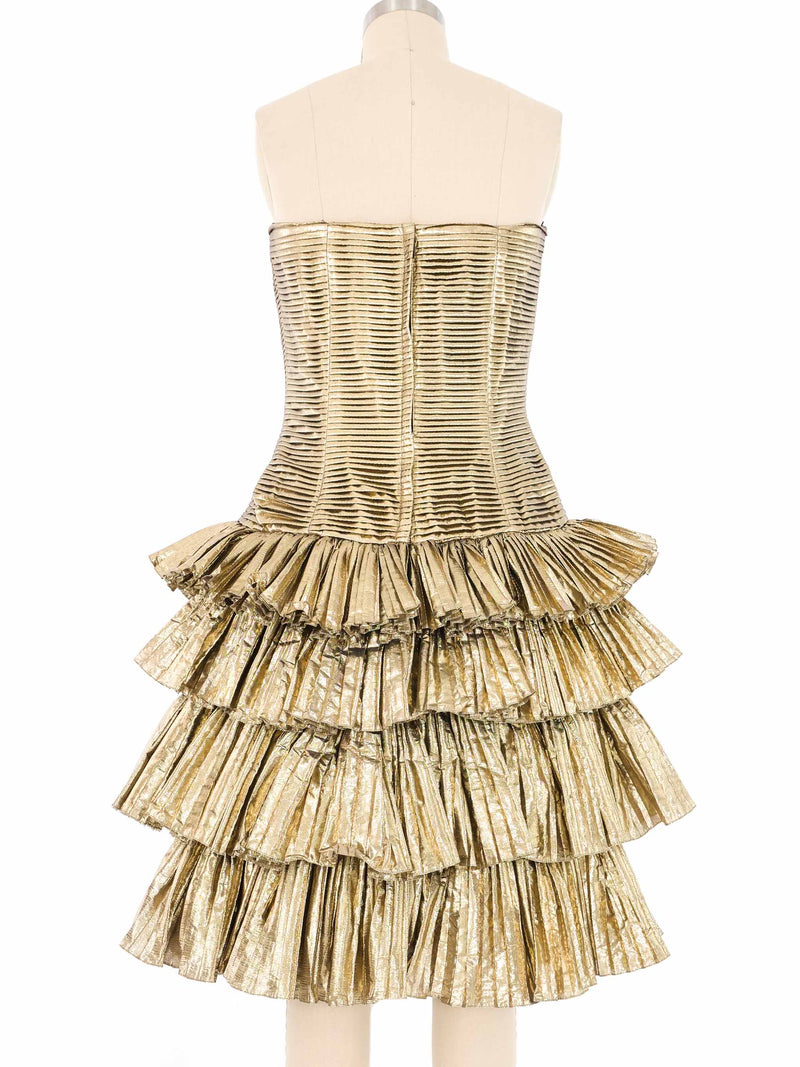 1980s Victor Costa Gold Lame Strapless Dress Dress arcadeshops.com