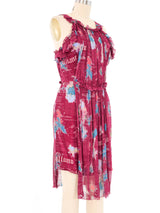 Galliano Dark Mauve Newsprint Chiffon Apron Dress Dress arcadeshops.com