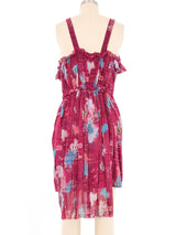 Galliano Dark Mauve Newsprint Chiffon Apron Dress Dress arcadeshops.com