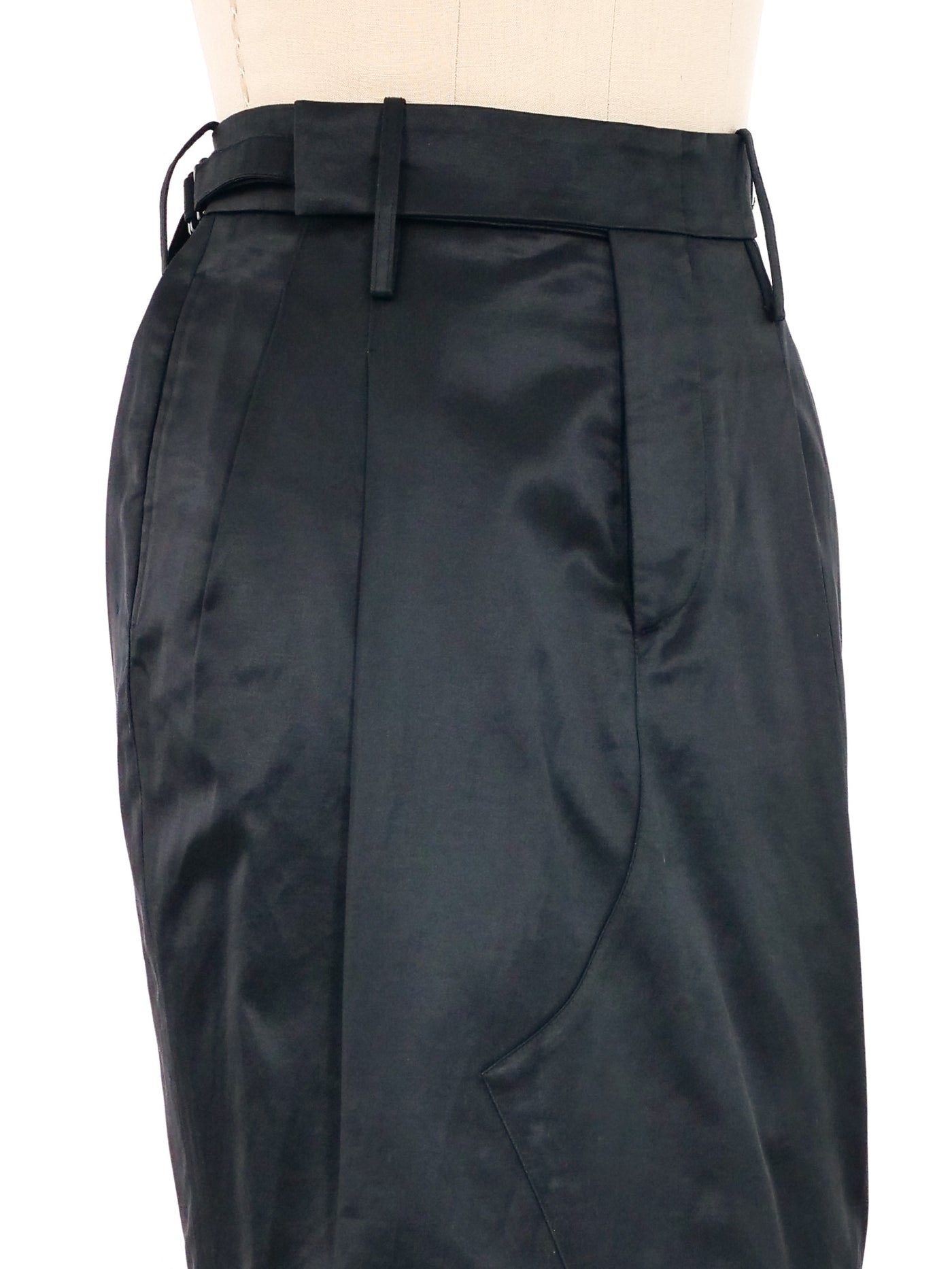 2001 Gucci by Tom Ford Black Satin Belted Pencil Skirt