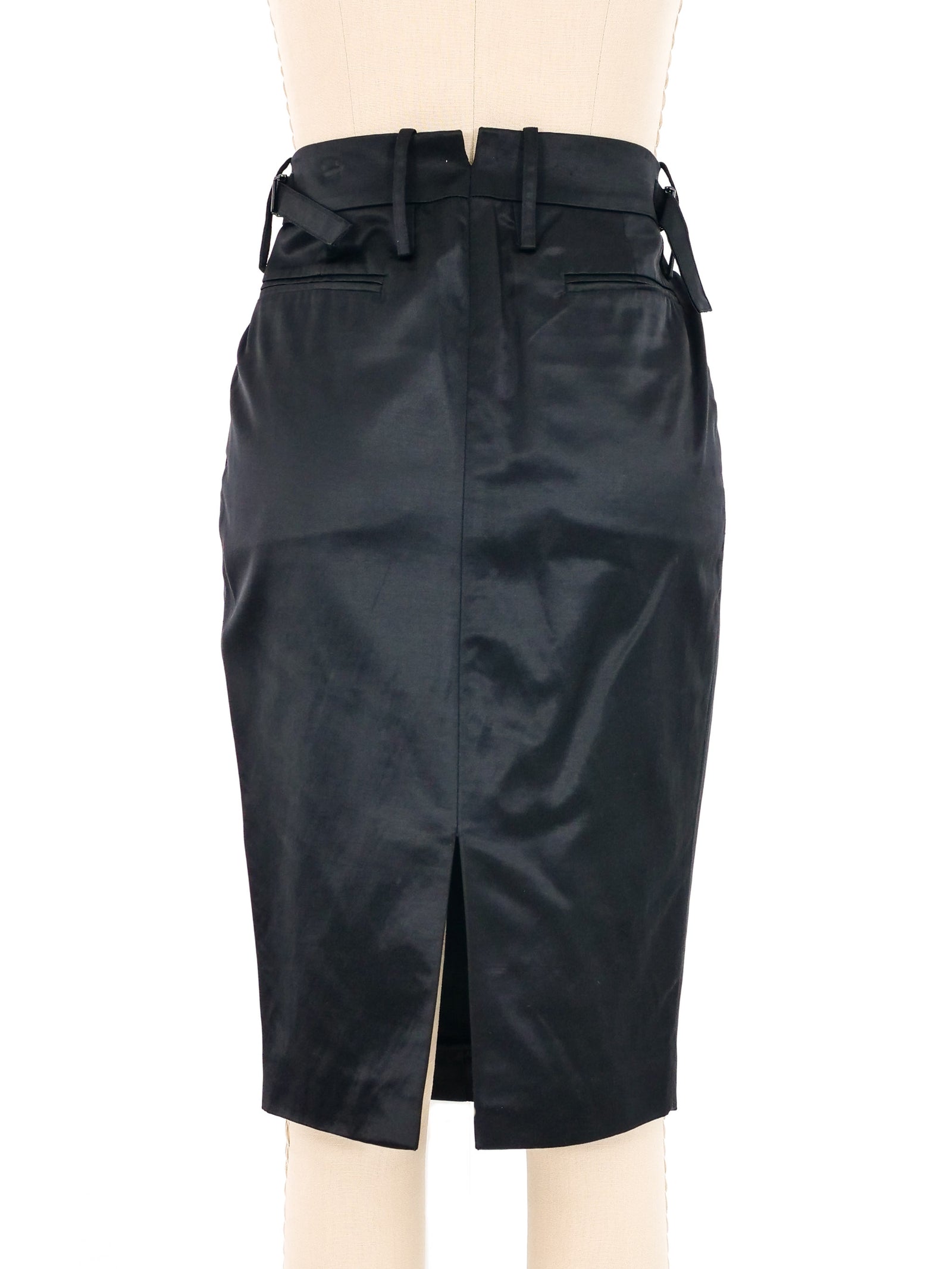 2001 Gucci by Tom Ford Black Satin Belted Pencil Skirt