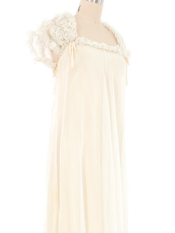 1970s Jean Varon Ivory Chiffon Ruffle Maxi Dress Dress arcadeshops.com