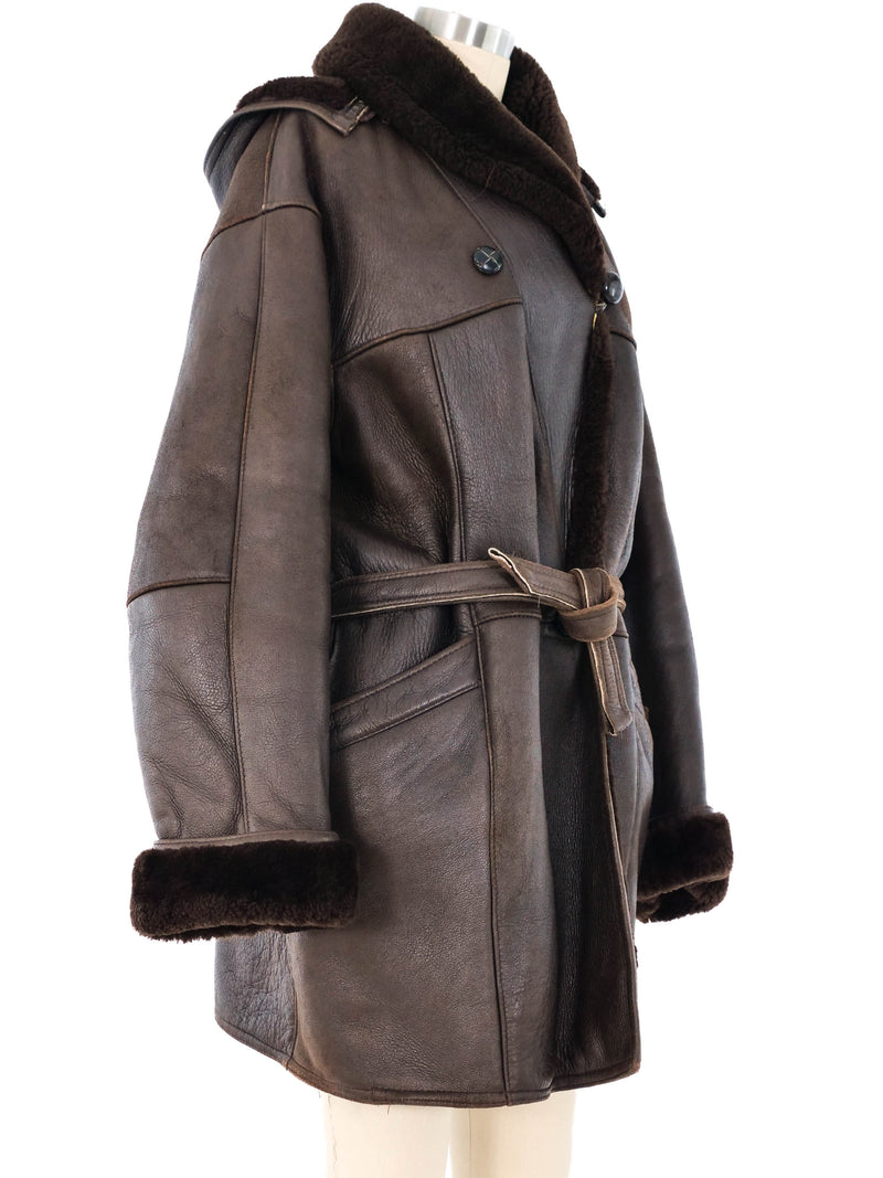 Brown Cocoon Shearling Coat Outerwear arcadeshops.com