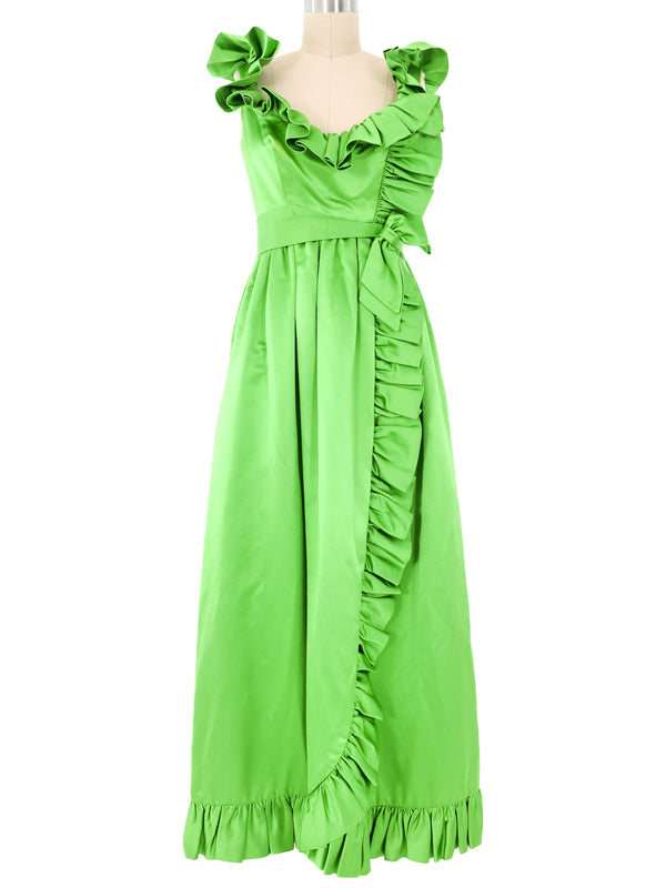 Green Satin Ruffle Maxi Dress Dress arcadeshops.com
