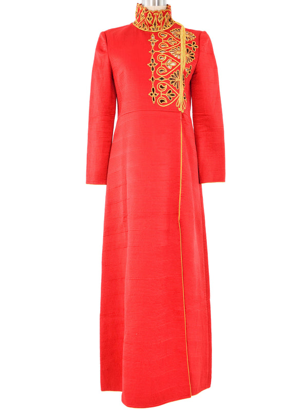 Mary McFadden Red Quilted Coat Dress Dress arcadeshops.com
