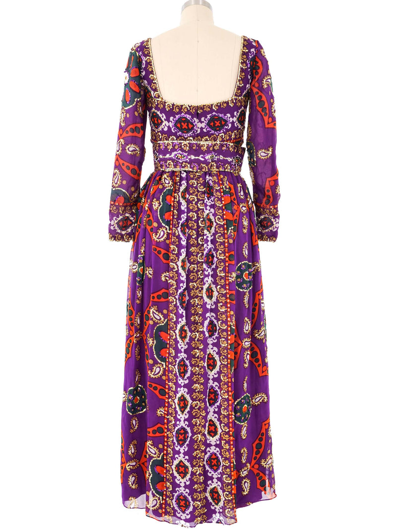 Victoria Royal Printed Purple Chiffon Gown Dress arcadeshops.com