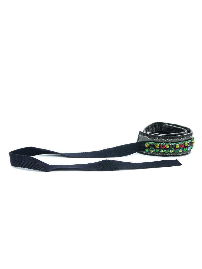 2004 F/W Prada Embellished Gray Velvet Belt Accessory arcadeshops.com