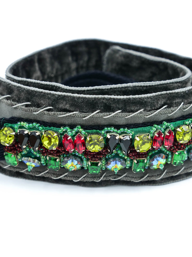 2004 F/W Prada Embellished Gray Velvet Belt Accessory arcadeshops.com