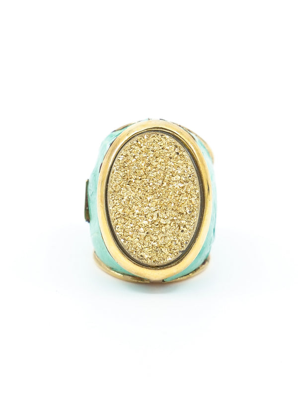 Leather Wrapped Druzy Stone Ring Accessory arcadeshops.com