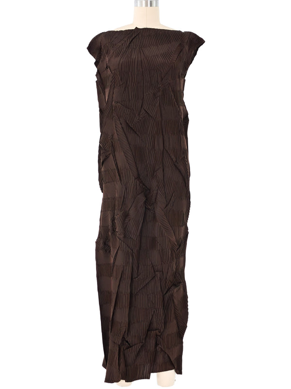 Brown Dimensional Pleat Maxi Dress Dress arcadeshops.com