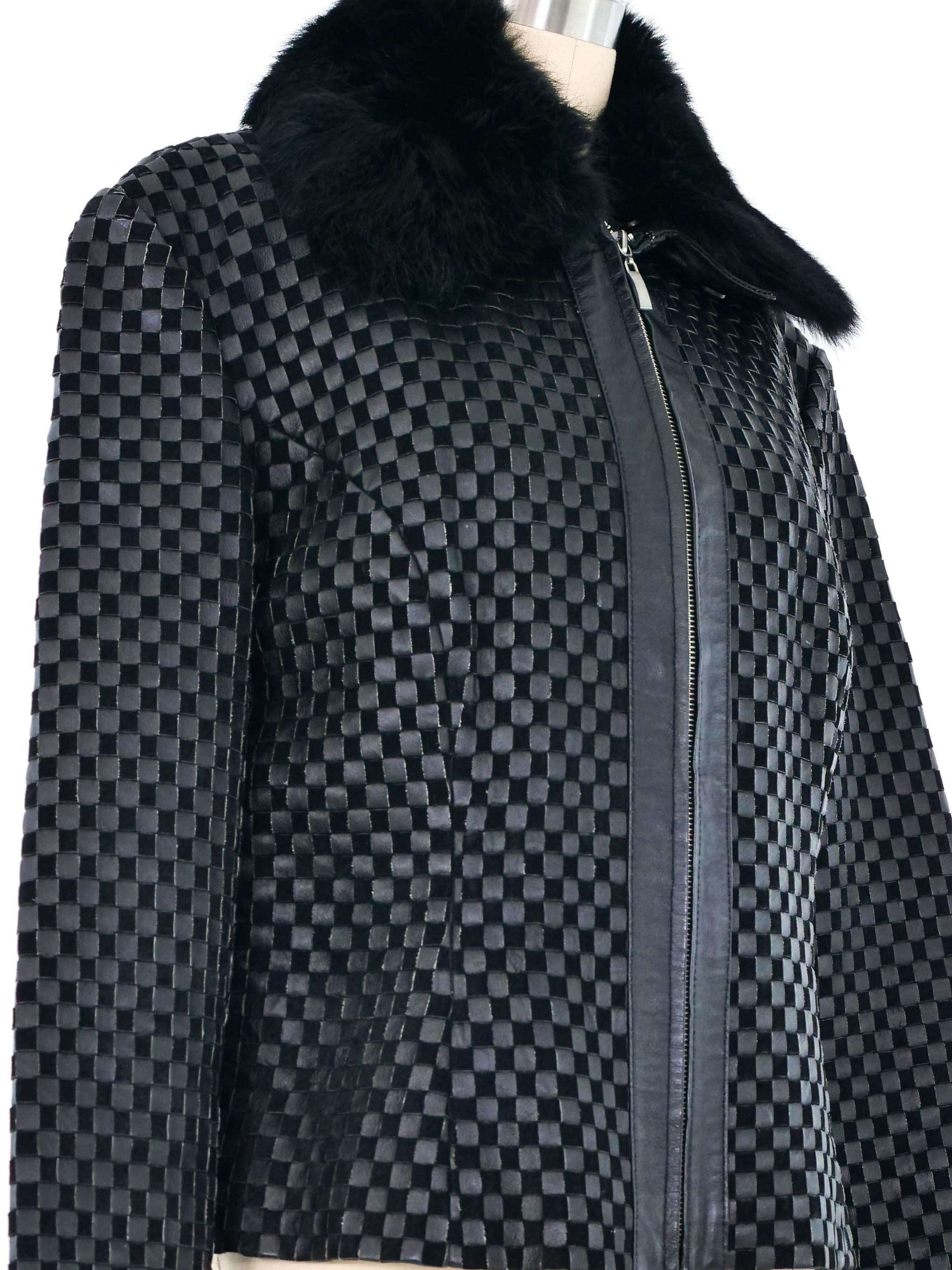 Marvin ブラックレザー Marvin Richards Leather Basketweave Jacket