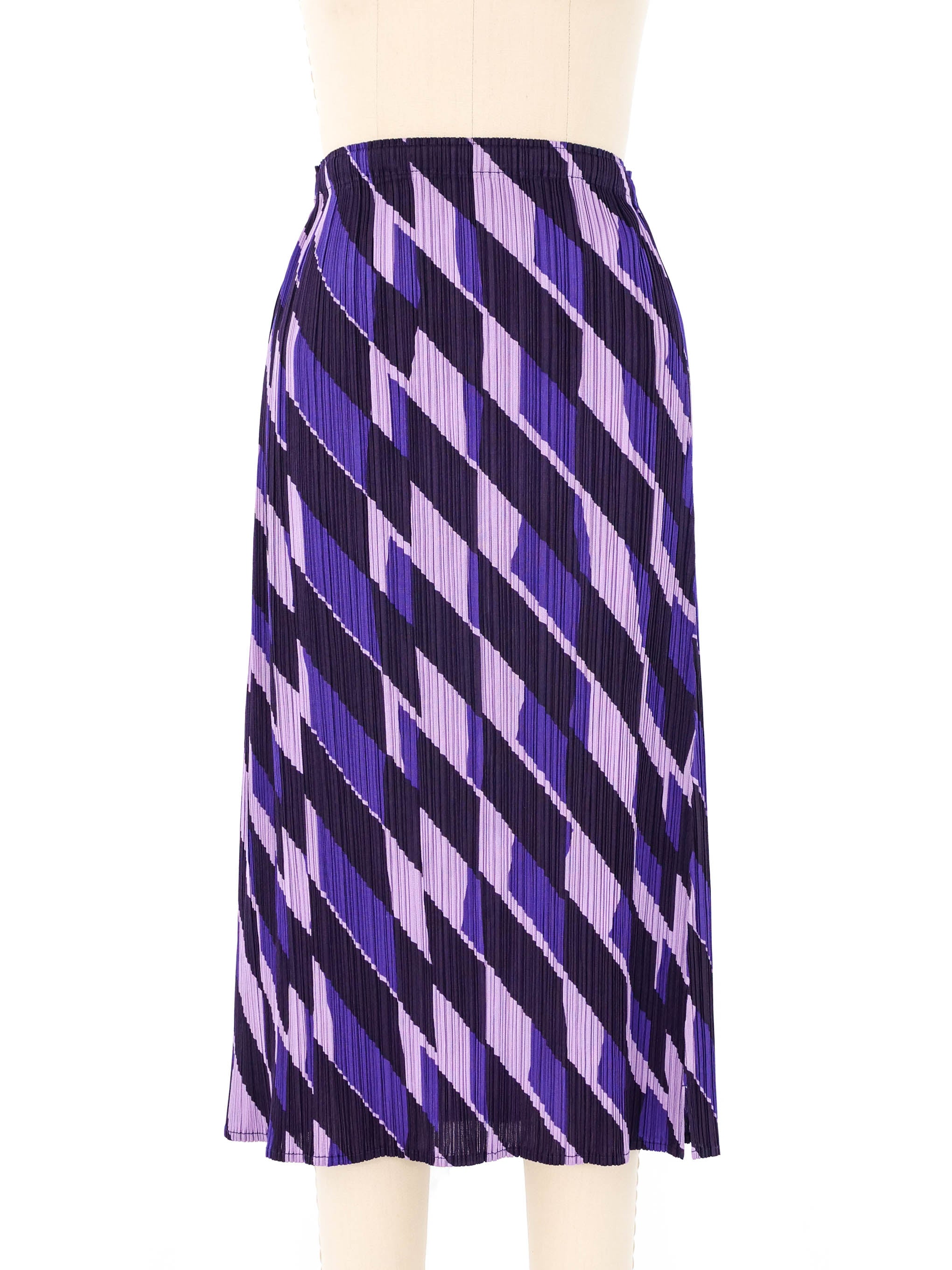 Issey Miyake Pleats Please Geometric Printed Purple Skirt