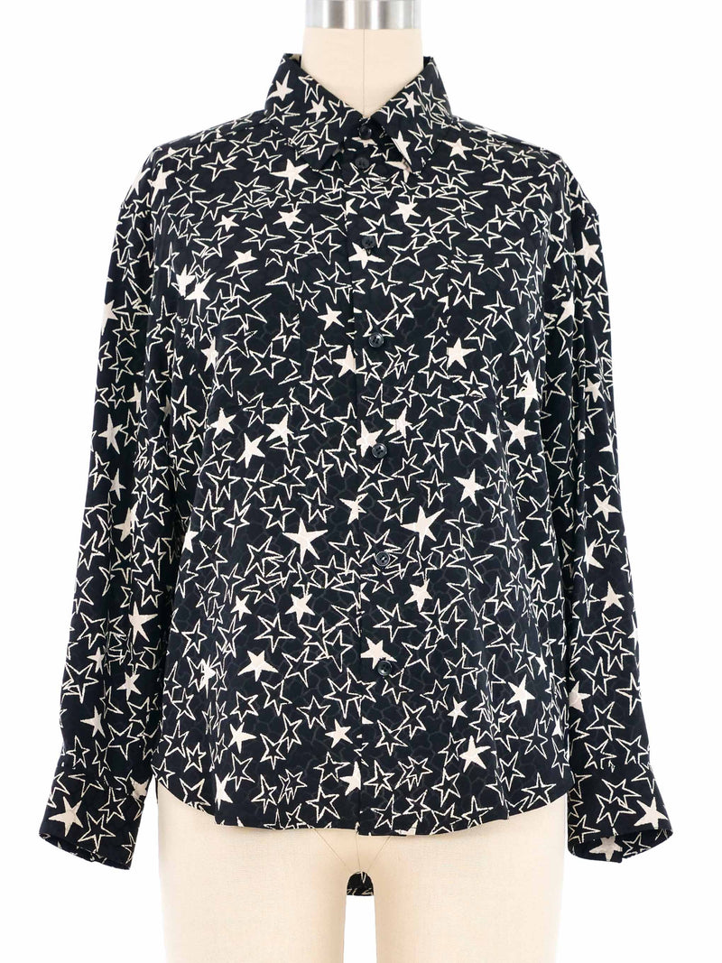 Saint Laurent Star Print Silk Blouse Top arcadeshops.com