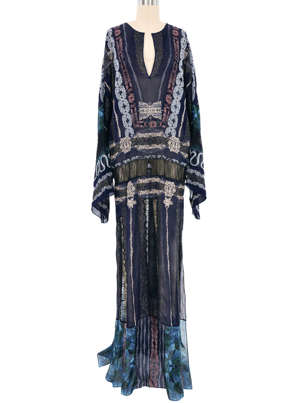 Sheer Navy Embroidered Caftan Dress arcadeshops.com