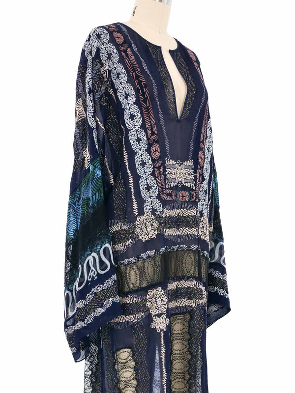 Sheer Navy Embroidered Caftan Dress arcadeshops.com