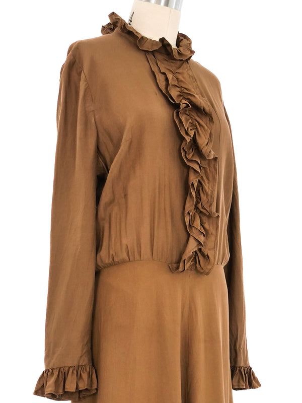 1970s Bronze Silk Prairie Dress Dress arcadeshops.com