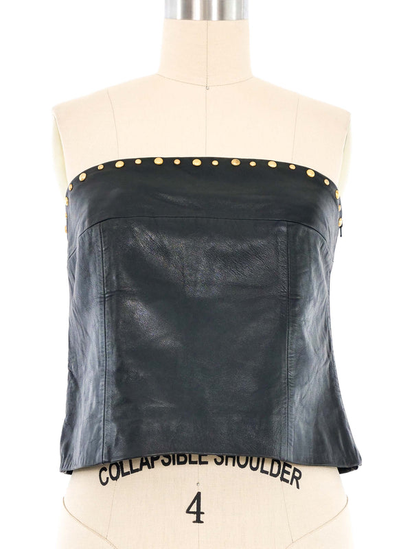 Versace Dome Studded Strapless Leather Bustier Top arcadeshops.com