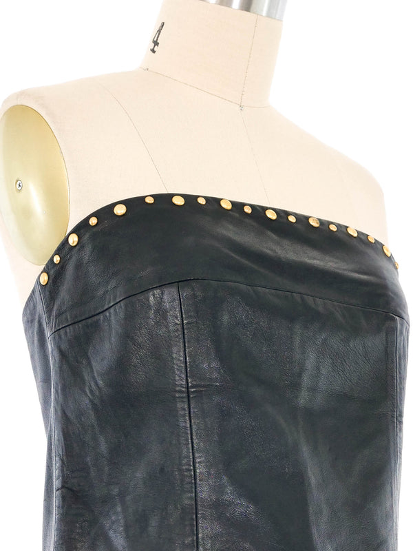 Versace Dome Studded Strapless Leather Bustier Top arcadeshops.com