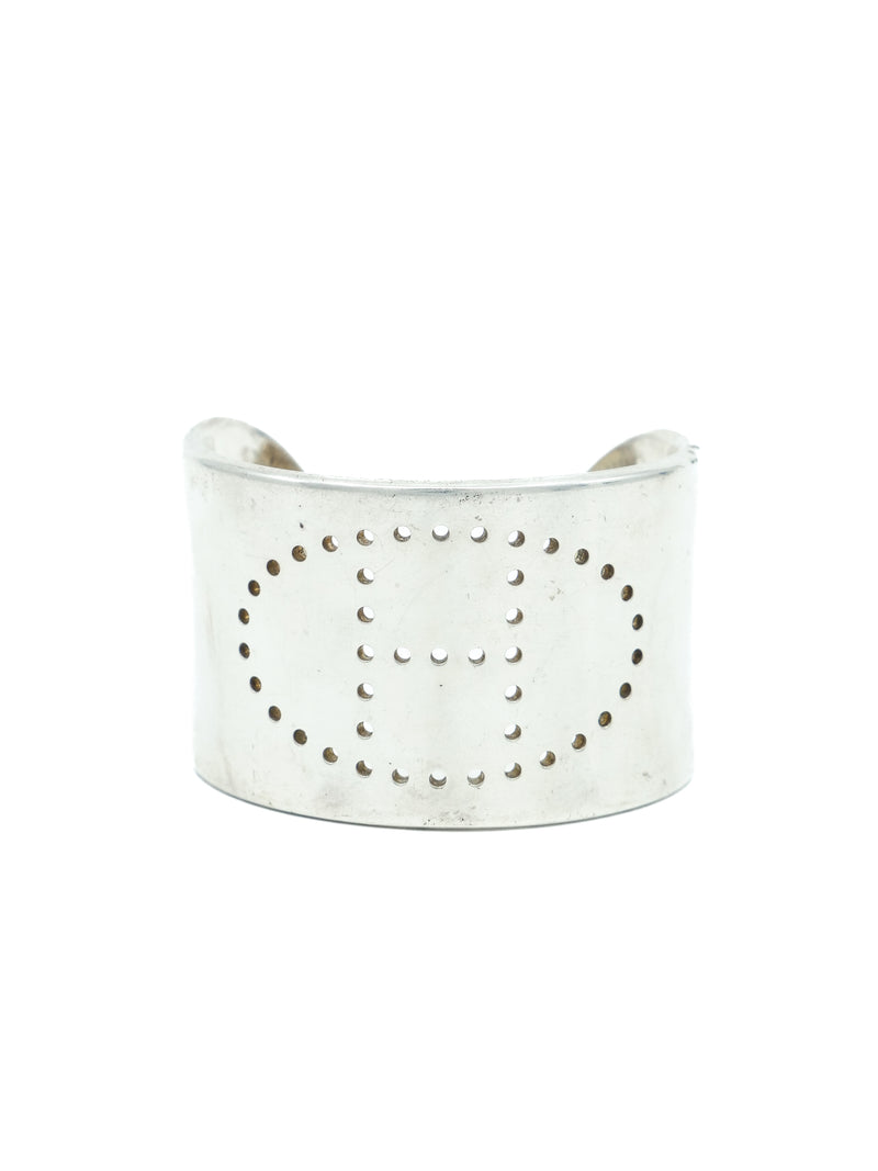 Hermes Sterling Silver Eclipse Perforated Logo Cuff Accessory arcadeshops.com