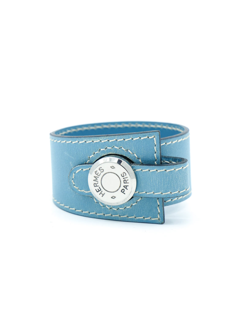 Hermes Blue Leather Logo Touareg Bracelet Accessory arcadeshops.com